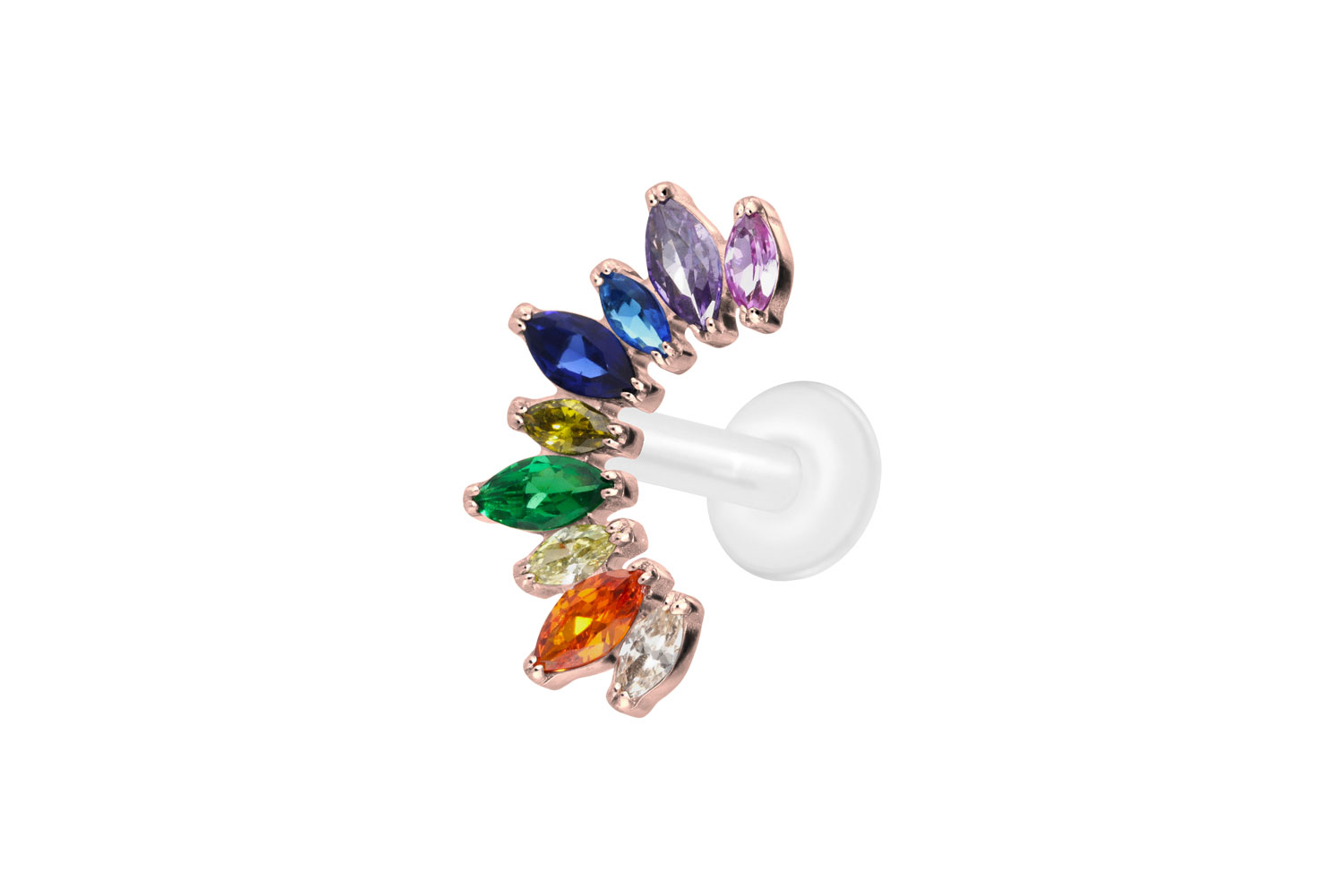 PTFE Labret Piercing mit Innengewinde + Titan-Aufsatz BUNTER KRISTALLBOGEN